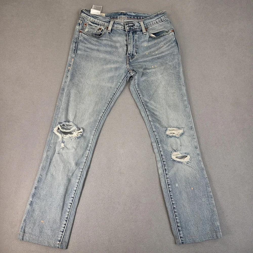 Levi's Premium 511 Jeans Mens 28x26 Light Wash Distressed Slim Tag 29x32 Altered